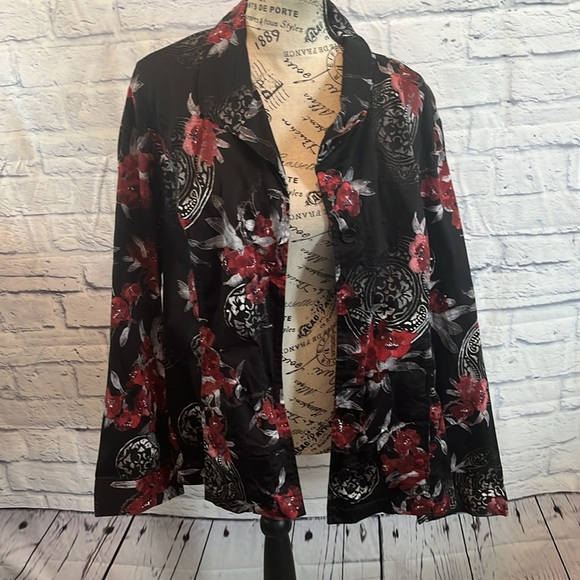 Chico’s Blazer Jacket Button Down Cotton Floral Print Medallions Chicos 3 XL - Picture 3 of 8